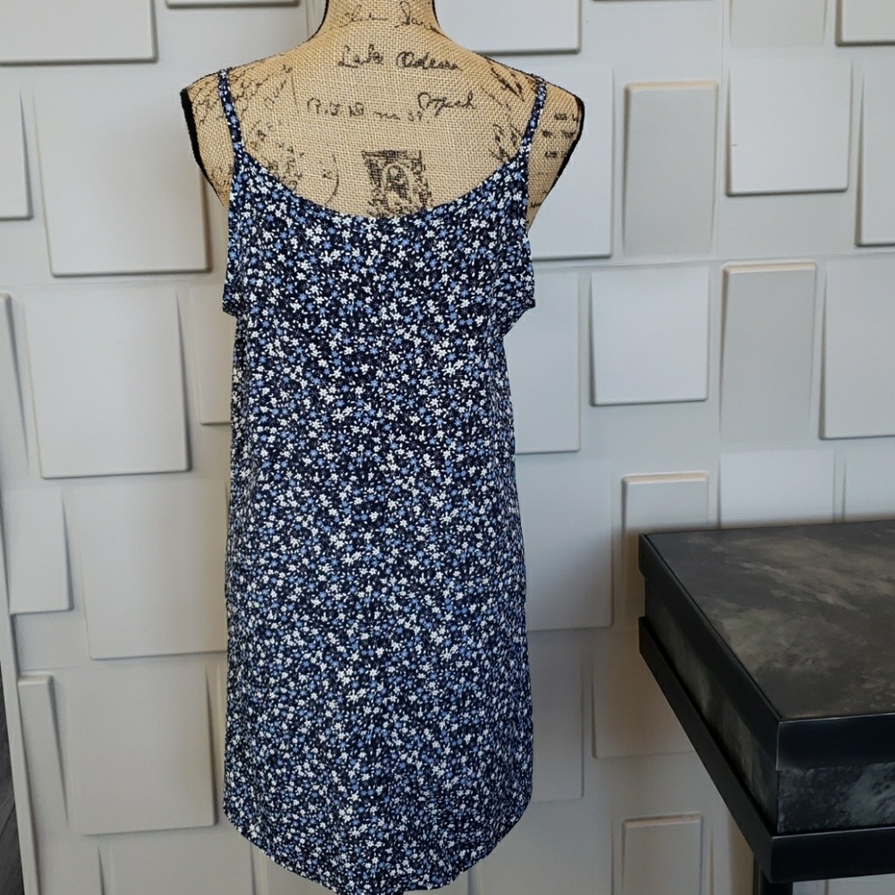 Jr-s.com dress sundress cover up navy blue white floral spaghetti strap Size 9 - Picture 4 of 4